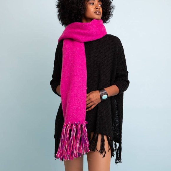 NEW Luxe Line Boho Festival Style Fringe Long Soft Wrap Scarf Orange or Hot Pink - Picture 2 of 6